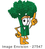 #27547 Clip Art Graphic Of A Broccoli Mascot Character Pointing Upwards