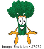 #27572 Clip Art Graphic Of A Broccoli Mascot Character Sitting