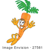 #27581 Clip Art Graphic Of An Organic Veggie Carrot Mascot Character Jumping