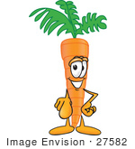 #27582 Clip Art Graphic Of An Organic Veggie Carrot Mascot Character Pointing Outwards