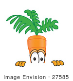 #27585 Clip Art Graphic Of An Organic Veggie Carrot Mascot Character Peeking Over A Surface