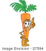#27594 Clip Art Graphic Of An Organic Veggie Carrot Mascot Character Pointing Up