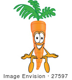 #27597 Clip Art Graphic Of An Organic Veggie Carrot Mascot Character Seated