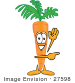#27598 Clip Art Graphic Of An Organic Veggie Carrot Mascot Character Waving And Pointing To The Right
