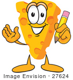 #27624 Clip Art Graphic Of A Swiss Cheese Wedge Mascot Character Holding A Yellow Number 2 Pencil