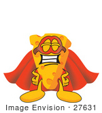 #27631 Clip Art Graphic Of A Swiss Cheese Wedge Mascot Character In A Super Hero Cape And Mask