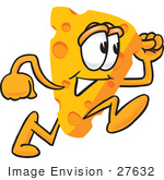 #27632 Clip Art Graphic Of A Swiss Cheese Wedge Mascot Character Running Fast