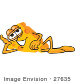 #27635 Clip Art Graphic Of A Swiss Cheese Wedge Mascot Character Lying On His Side And Resting His Head On His Hand