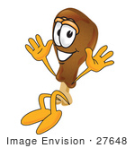 #27648 Clip Art Graphic Of A Chicken Drumstick Mascot Character Jumping