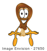 #27650 Clip Art Graphic Of A Chicken Drumstick Mascot Character Sitting