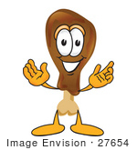 #27654 Clip Art Graphic Of A Chicken Drumstick Mascot Character With Welcoming Open Arms
