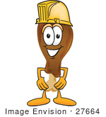 #27664 Clip Art Graphic Of A Chicken Drumstick Mascot Character Wearing A Hardhat Helmet