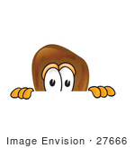 #27666 Clip Art Graphic Of A Chicken Drumstick Mascot Character Peeking Over A Surface