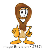 #27671 Clip Art Graphic Of A Chicken Drumstick Mascot Character Pointing At The Viewer