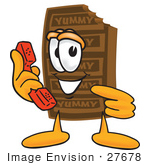 #27678 Clip Art Graphic Of A Chocolate Candy Bar Mascot Character Holding A Telephone