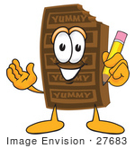 #27683 Clip Art Graphic Of A Chocolate Candy Bar Mascot Character Holding A Pencil