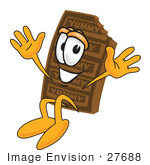 #27688 Clip Art Graphic Of A Chocolate Candy Bar Mascot Character Jumping