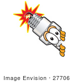 #27706 Clip Art Graphic Of A Spark Plug Mascot Character Peeking Around A Corner