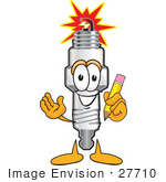 #27710 Clip Art Graphic Of A Spark Plug Mascot Character Holding A Pencil