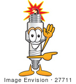 #27711 Clip Art Graphic Of A Spark Plug Mascot Character Waving And Pointing