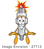 #27713 Clip Art Graphic Of A Spark Plug Mascot Character Sitting