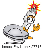 #27717 Clip Art Graphic Of A Spark Plug Mascot Character With A Computer Mouse