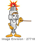 #27718 Clip Art Graphic Of A Spark Plug Mascot Character Holding A Pointer Stick
