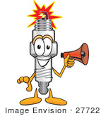 #27722 Clip Art Graphic Of A Spark Plug Mascot Character Holding A Megaphone