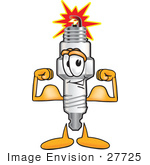 #27725 Clip Art Graphic Of A Spark Plug Mascot Character Flexing His Arm Muscles
