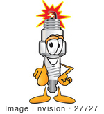 #27727 Clip Art Graphic Of A Spark Plug Mascot Character Pointing At The Viewer