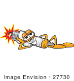 #27730 Clip Art Graphic Of A Spark Plug Mascot Character Resting His Head On His Hand