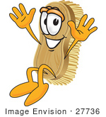 #27736 Clip Art Graphic Of A Scrub Brush Mascot Character Jumping