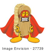 #27739 Clip Art Graphic Of A Scrub Brush Mascot Character Dressed As A Super Hero