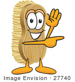 #27740 Clip Art Graphic Of A Scrub Brush Mascot Character Waving And Pointing To The Right