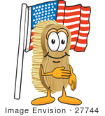 #27744 Clip Art Graphic Of A Scrub Brush Mascot Character Pledging Allegiance To The American Flag