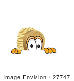 #27747 Clip Art Graphic Of A Scrub Brush Mascot Character Peeking Over A Surface