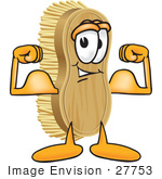 #27753 Clip Art Graphic Of A Scrub Brush Mascot Character Flexing His Strong Bicep Arm Muscles
