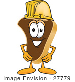 #27779 Clip Art Graphic Of A Beef Steak Meat Mascot Character Wearing A Yellow Hardhat