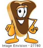 #27780 Clip Art Graphic Of A Beef Steak Meat Mascot Character Pointing Outwards At The Viewer