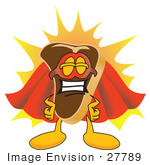 #27789 Clip Art Graphic Of A Beef Steak Meat Mascot Character In A Super Hero Cape And Mask
