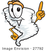 #27792 Clip Art Graphic Of A Tornado Mascot Character Pointing Upwards