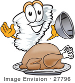 #27796 Clip Art Graphic Of A Tornado Mascot Character Serving A Thanksgiving Turkey On A Platter