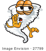 #27799 Clip Art Graphic Of A Tornado Mascot Character Whispering