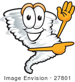 #27801 Clip Art Graphic Of A Waving And Pointing Tornado Mascot Character