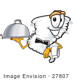 #27807 Clip Art Graphic Of A Tornado Mascot Character Waiting Tables And Serving A Dinner Platter