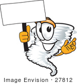 #27812 Clip Art Graphic Of A Tornado Mascot Character Holding A Blank Sign
