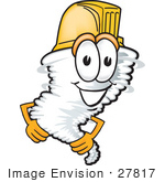 #27817 Clip Art Graphic Of A Tornado Mascot Character Wearing A Hardhat