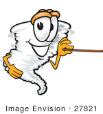 #27821 Clip Art Graphic Of A Tornado Mascot Character Using A Pointer Stick