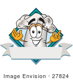 #27824 Clip Art Graphic Of A White Chefs Hat Cartoon Character Over A Blank Label On A Logo