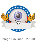 #27838 Clip Art Graphic Of A Blue Eyeball Cartoon Character Over A Blank White Label With Stars